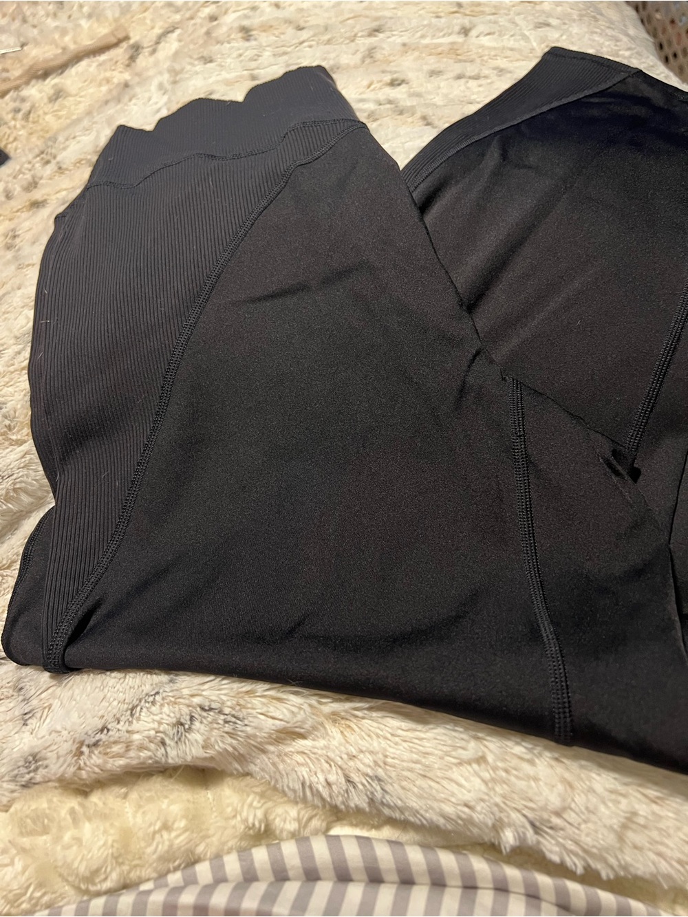 Aerie Black Performance Leggings with Ribbing at Waist and Hips